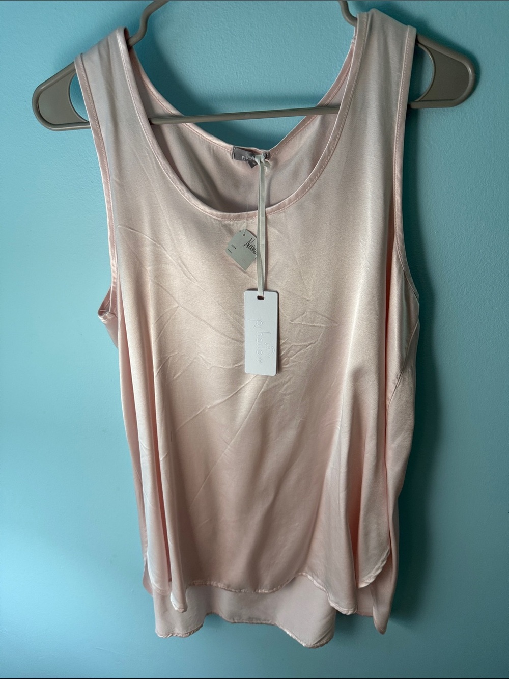 PJ Harlow Satin Silk Scoop Neck Tank Top in Light Pink S